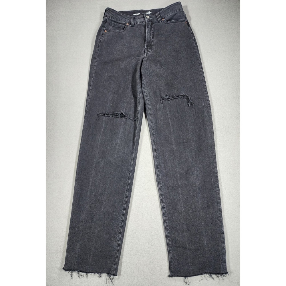 Old Navy High Rise OG Loose Distressed Denim Jeans Size 6 Tall Frayed Hem Grunge